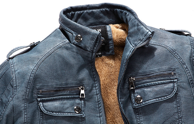 Men's Warm PU Leather Jacket Overcoat