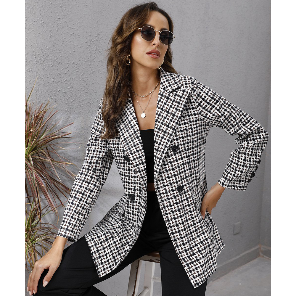 Casual Woemn Plaid Turnover Collar Fall Overcoat-STYLEGOING