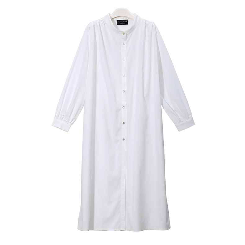 White Simple Fashion Fall Long Shirt Dresses