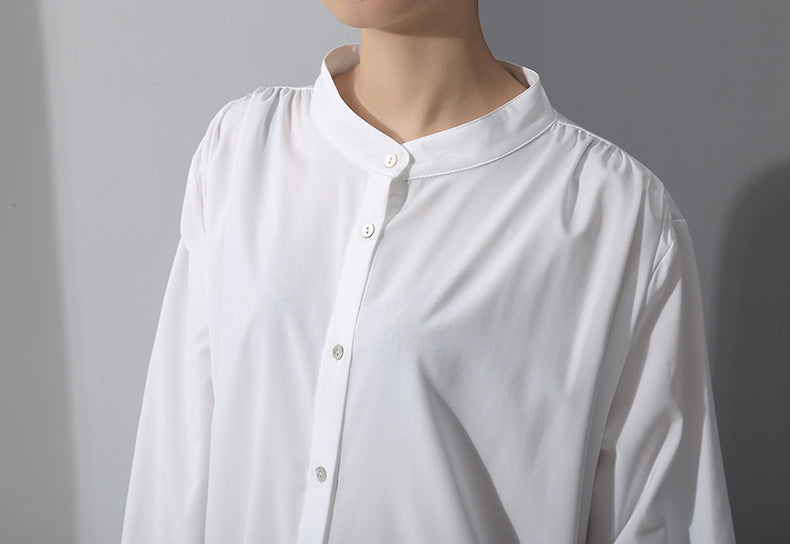 White Simple Fashion Fall Long Shirt Dresses