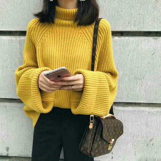 Women High Neck Loose Fall Sweaters-STYLEGOING