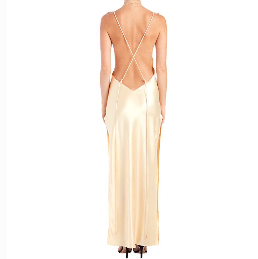 Sexy Satin Backless Evening Party Dresses