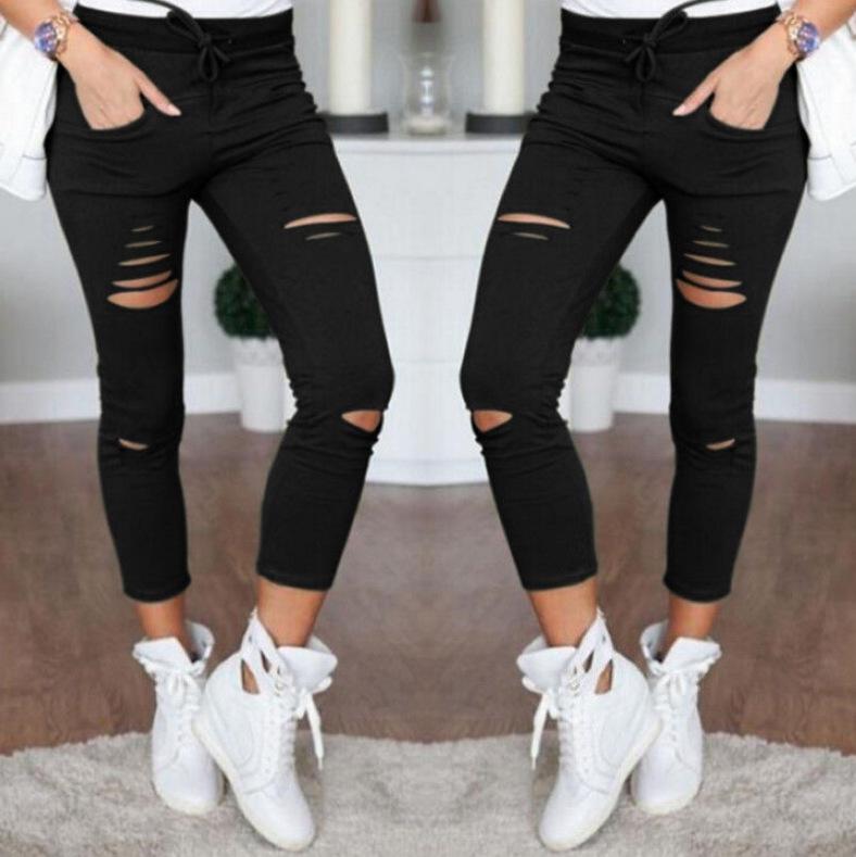 Casual Broken Holes Tight Pencil Pants-STYLEGOING