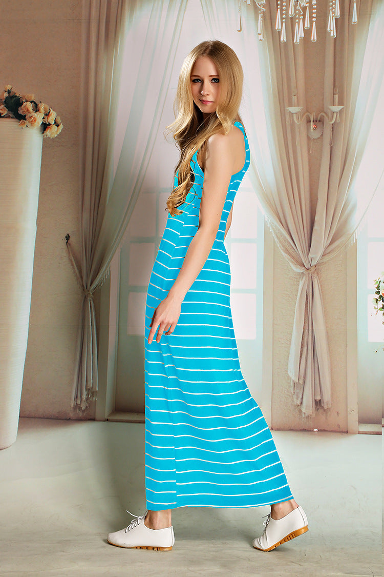 Summer Sleeveless Striped Long Dresses