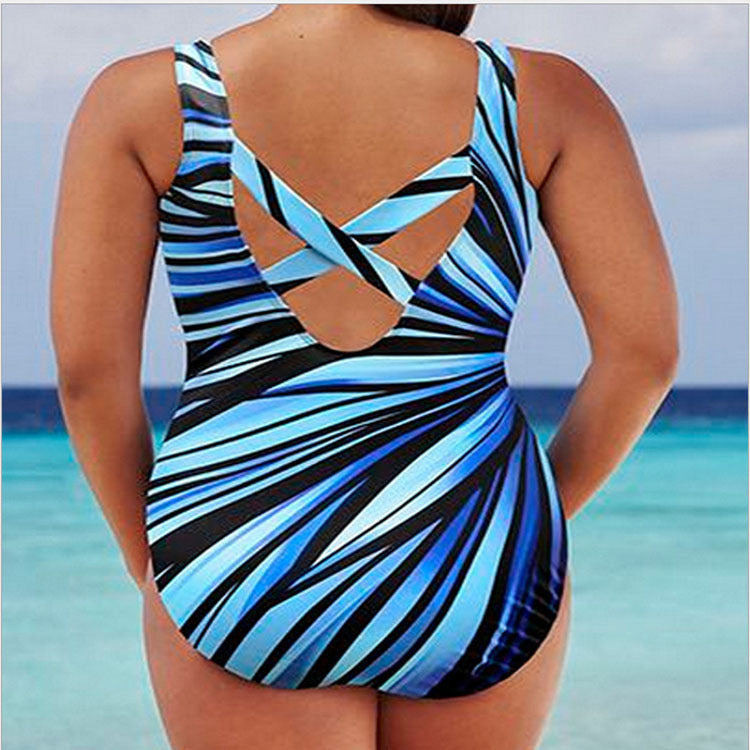 Sexy Women Striped Plus Sizes Women One Piece Swimwear