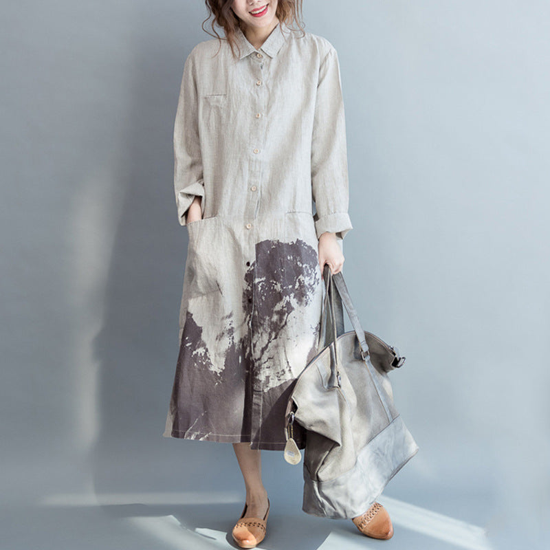 Casual Painting Print Linen Long Sleeves Shirts