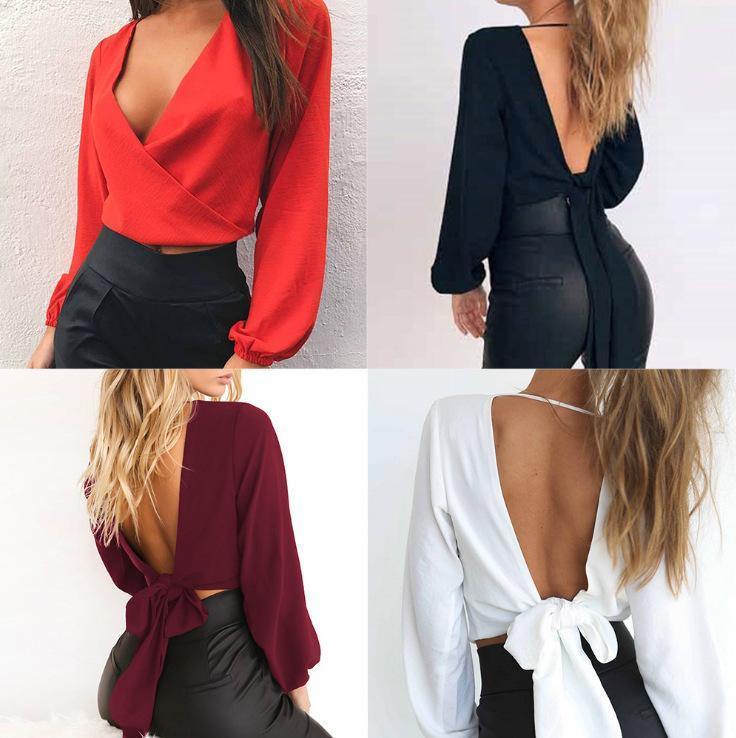 Sexy Backless Long Sleeves Blouses-STYLEGOING