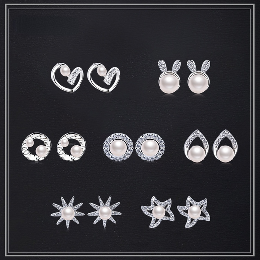 Desined Pearl Sterling Silver Earrings Studs for Women