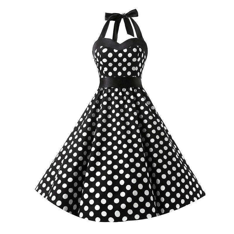 Retro Halter Dot Print Dresses-STYLEGOING