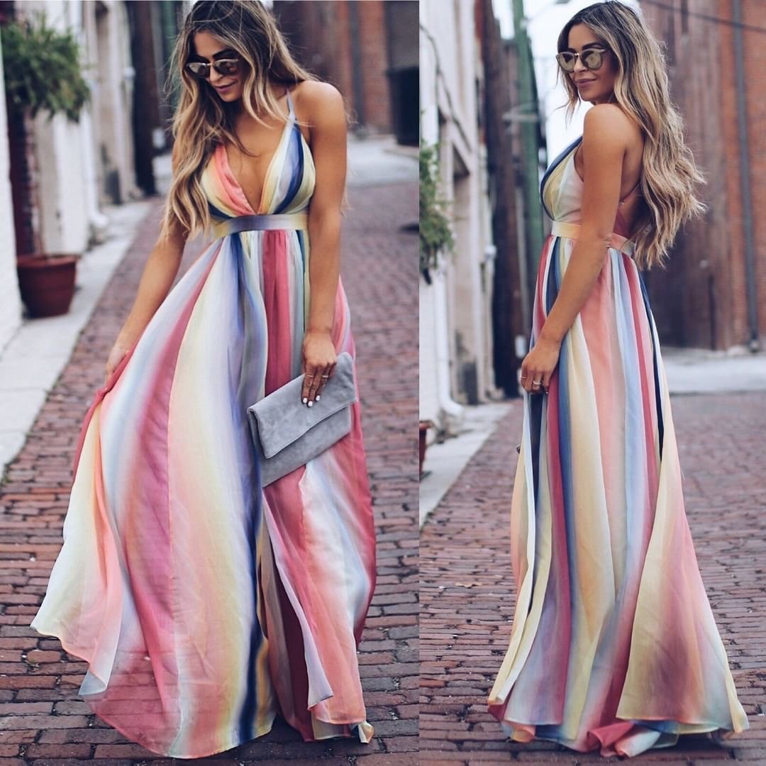 Bohemian Backless Colorful Dresses-STYLEGOING