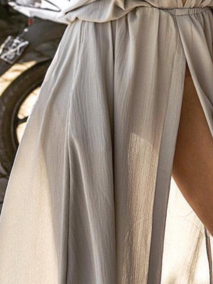 Simple Half Slleves Split Front Long Dresses-STYLEGOING