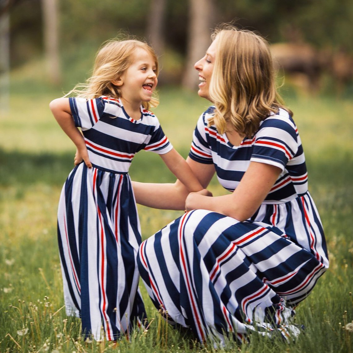 Sumer Striped Parent-kids Long Maxi Dresses