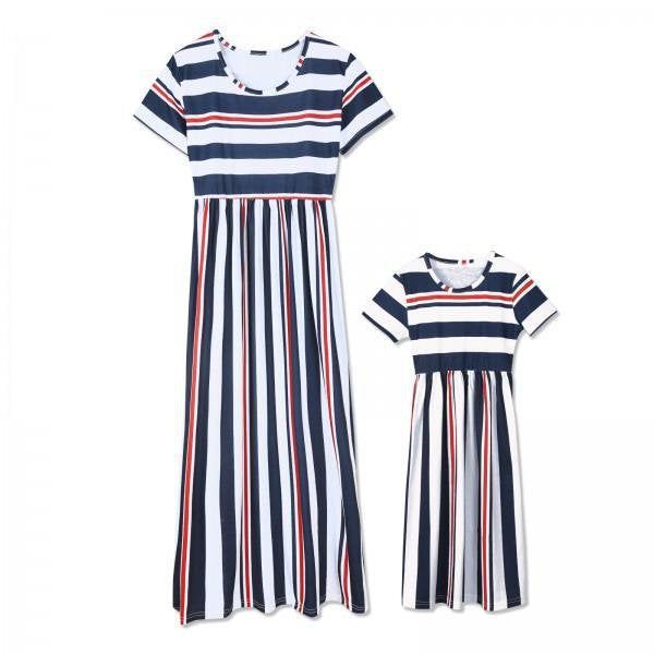 Sumer Striped Parent-kids Long Maxi Dresses