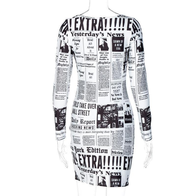 SexyPrinted Newspaper Mini Dress-STYLEGOING