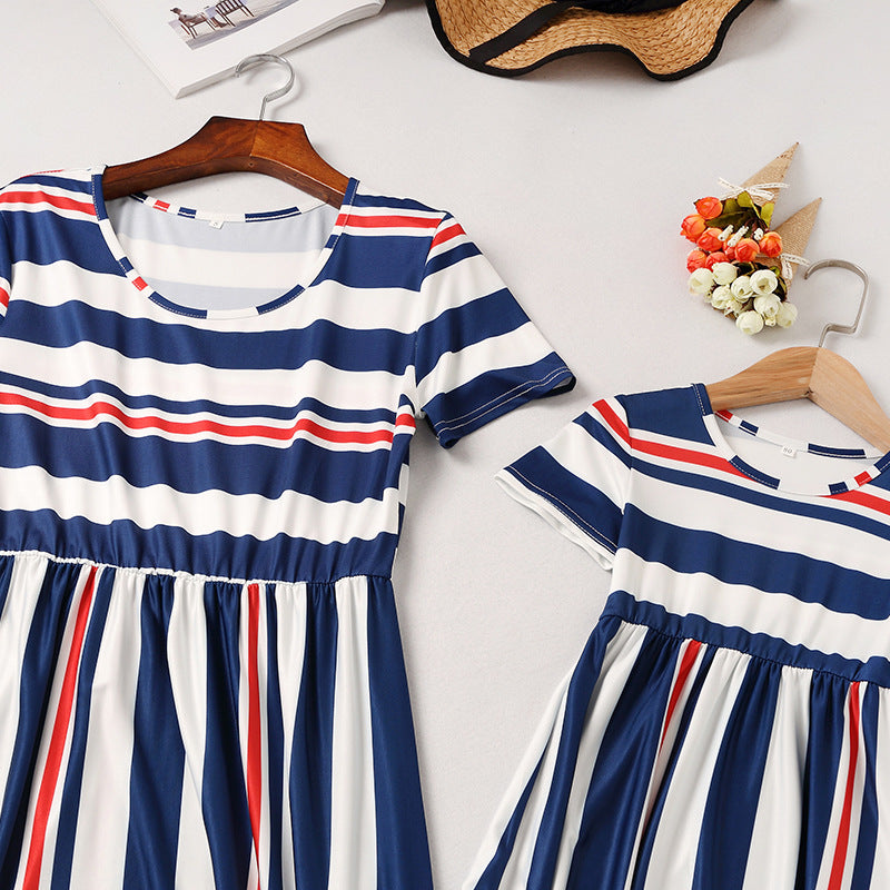 Sumer Striped Parent-kids Long Maxi Dresses