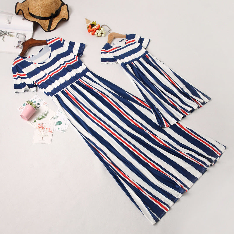 Sumer Striped Parent-kids Long Maxi Dresses