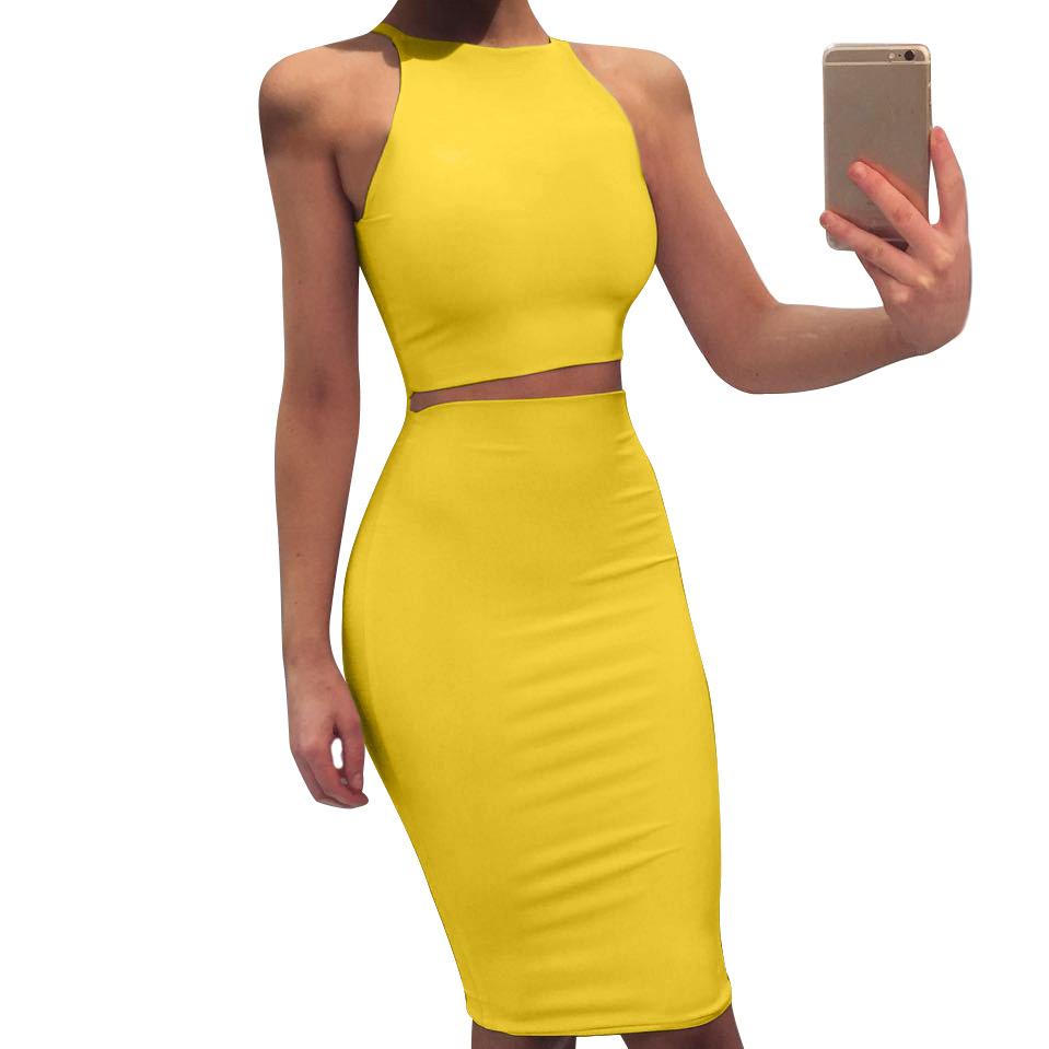 Sexy Round Neck Two Pieces Bodycon Dresses-STYLEGOING