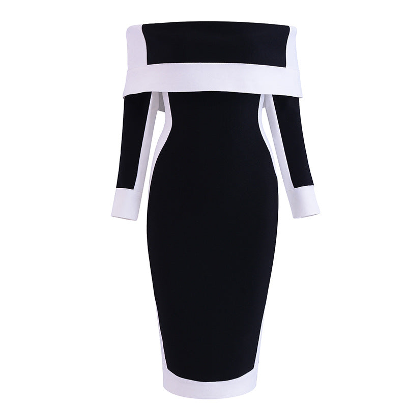 Black and White One Shoulder Women Party Dresses