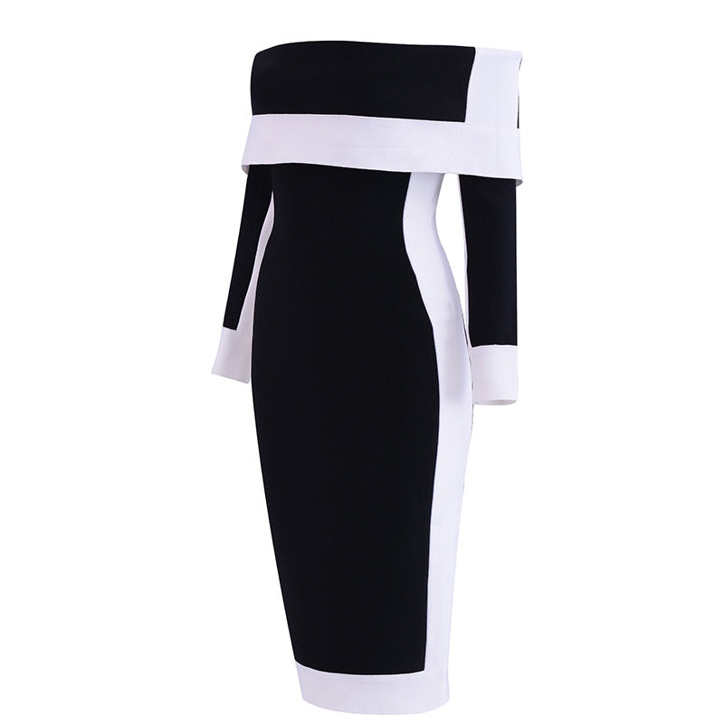 Black and White One Shoulder Women Party Dresses