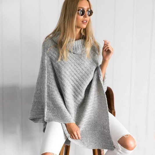 Plus Size Knitting Irregular Batwing Cape Sweaters-STYLEGOING