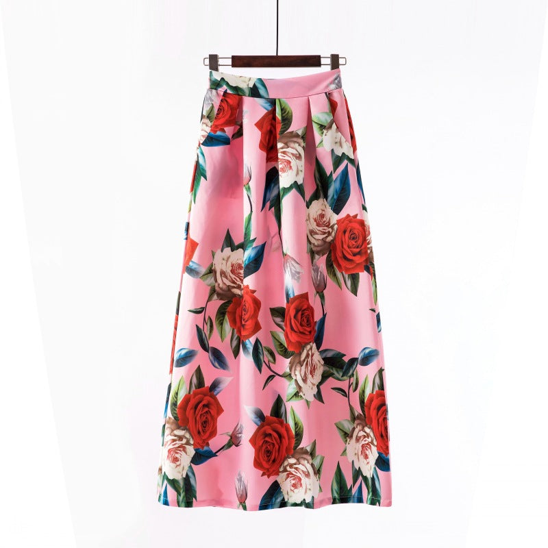 Vintage Floral Print Long Skirts for Women