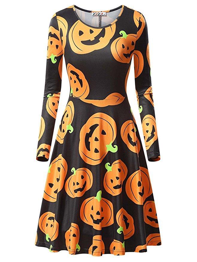 Halloween Pumpkin Long Sleeves Dresses-STYLEGOING