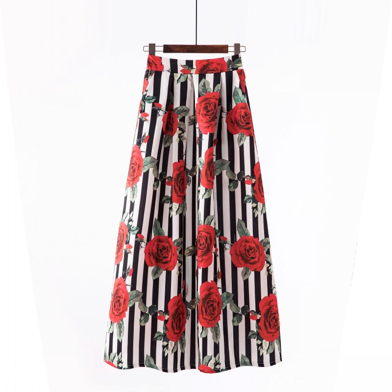 Vintage Floral Print Long Skirts for Women