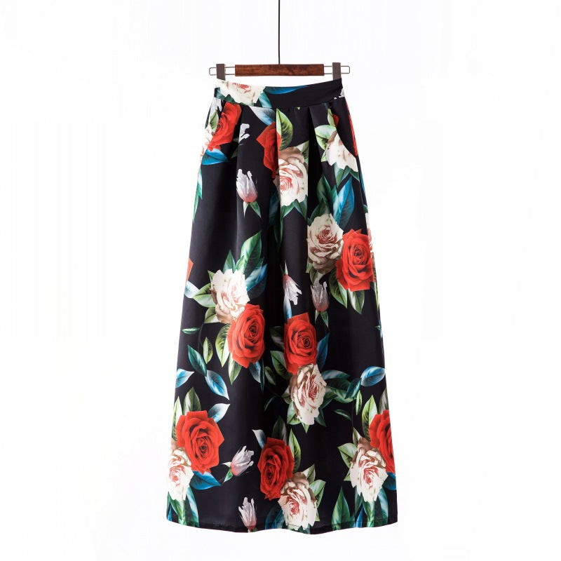 Vintage Floral Print Long Skirts for Women