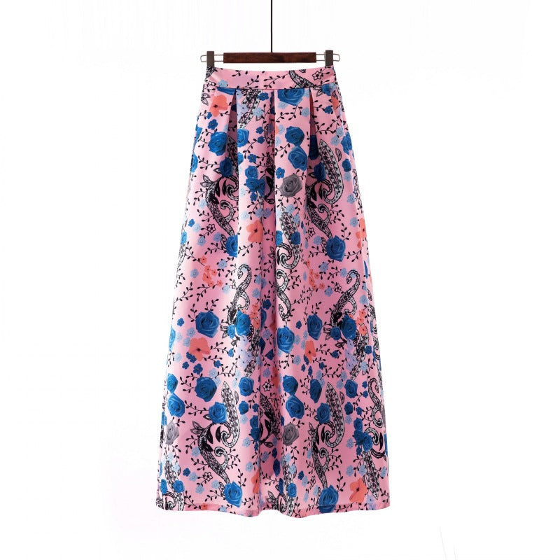 Vintage Floral Print Long Skirts for Women