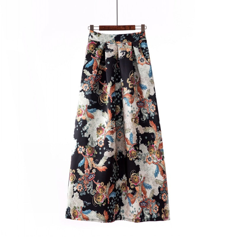 Vintage Floral Print Long Skirts for Women