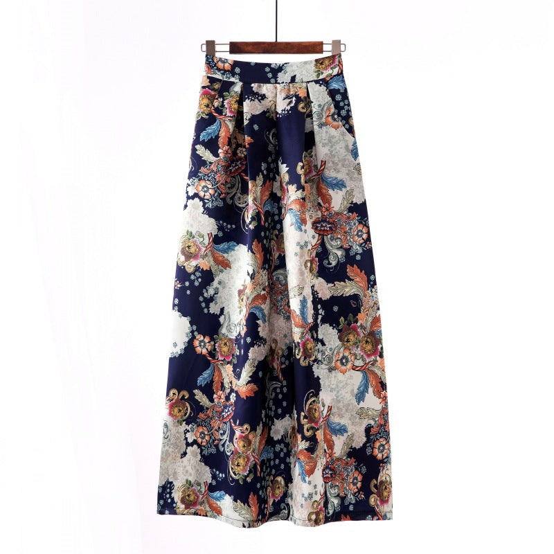 Vintage Floral Print Long Skirts for Women