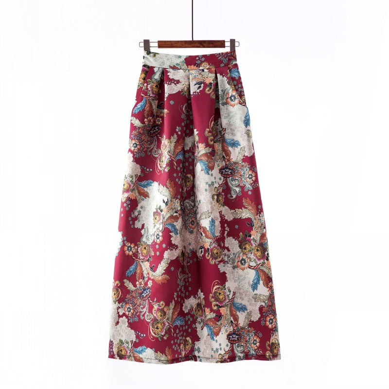 Vintage Floral Print Long Skirts for Women