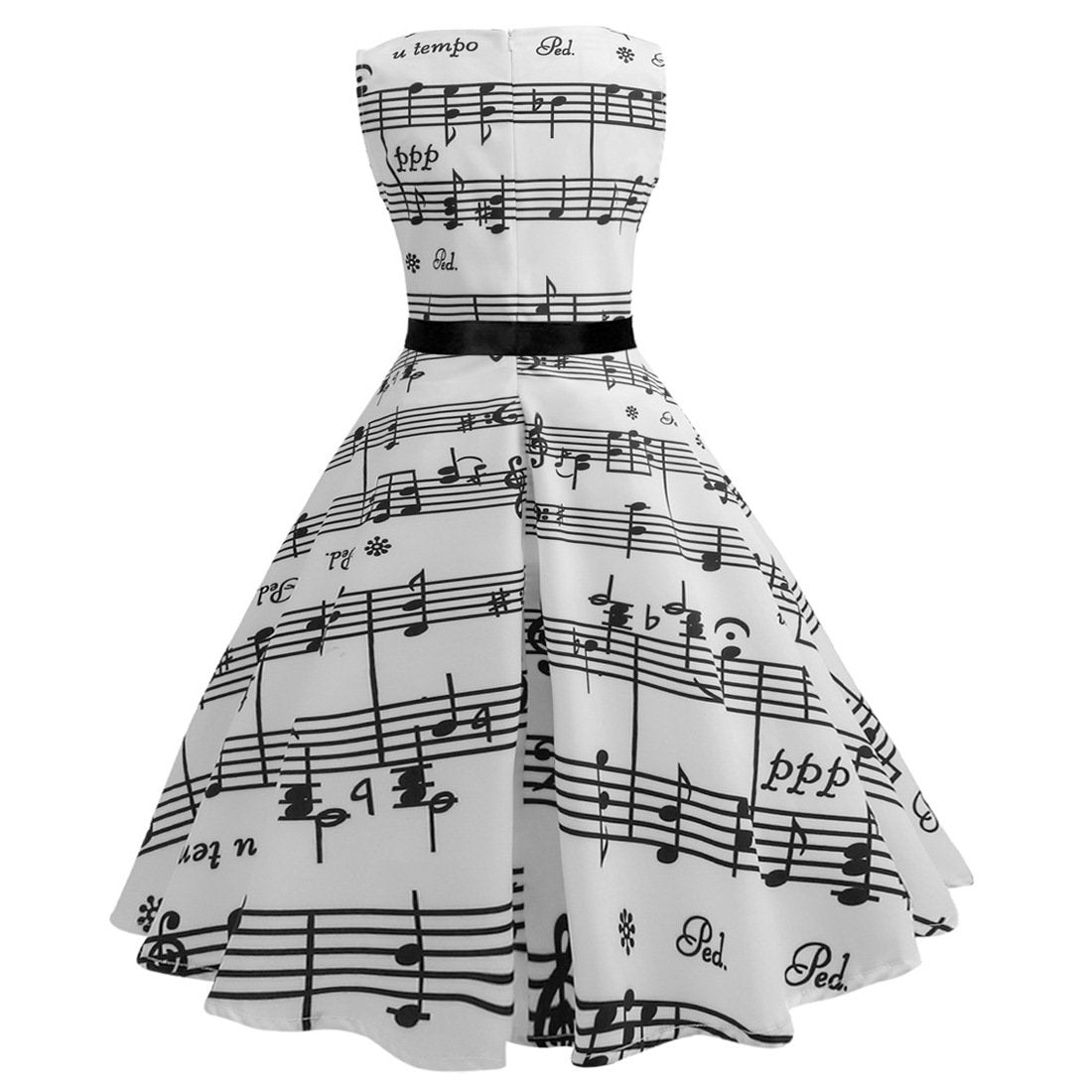 White Musical Not Print Sleeveless Vintage Dresses