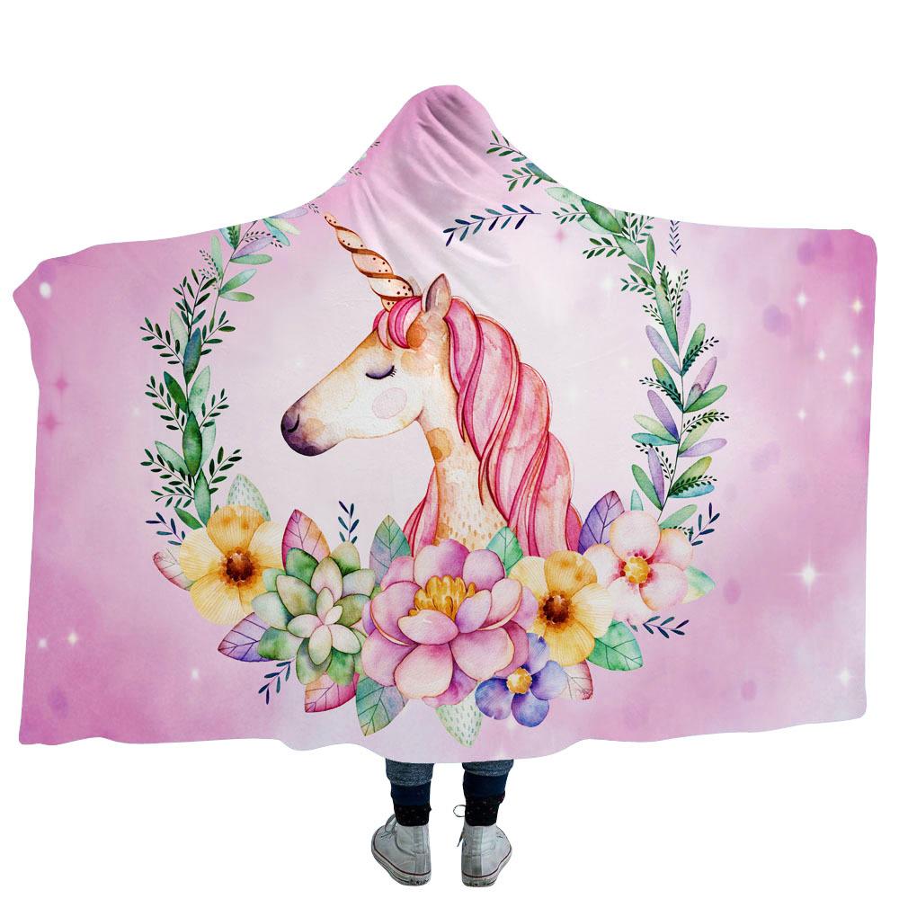 Double Fleece Unicorn Print Cape with Hat-1-130*150-Free Shipping at meselling99