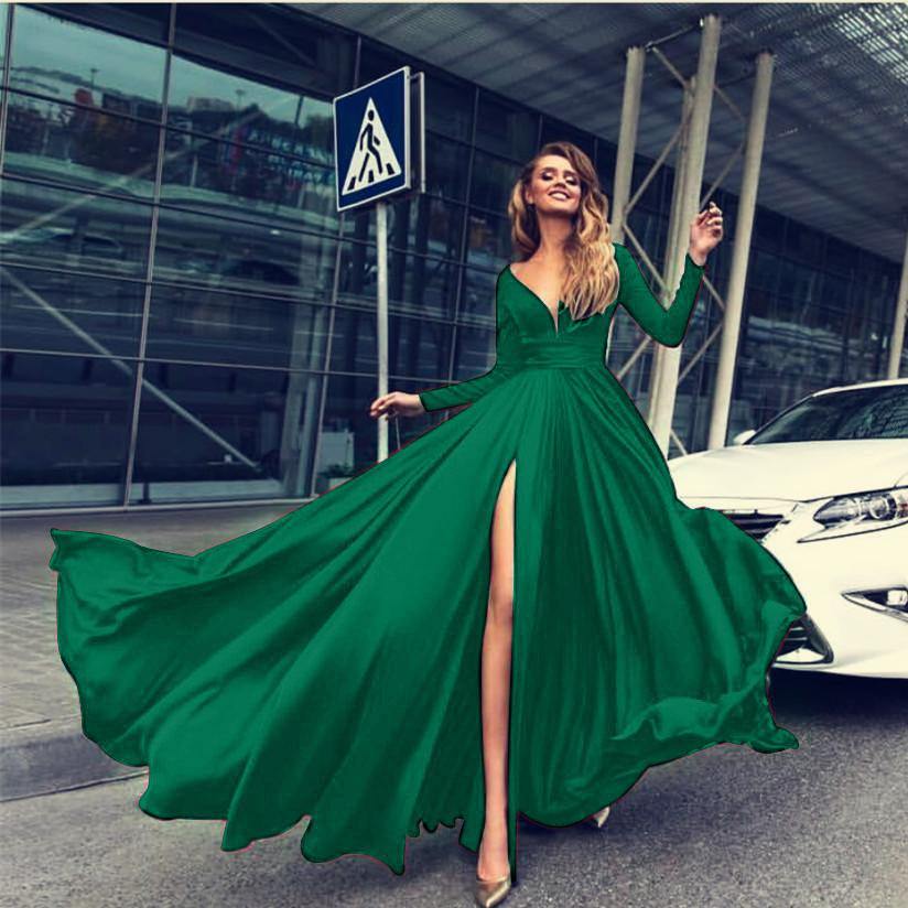 Sexy V-neck Long Sleeves Long Dresses-STYLEGOING