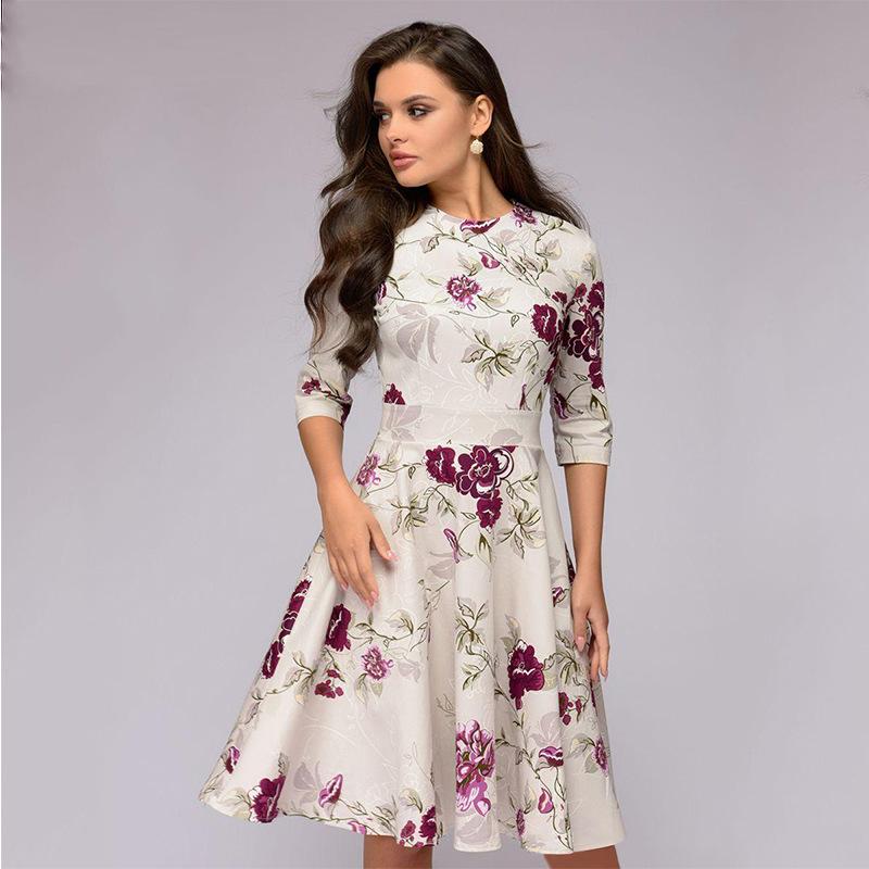 Elegant Women Round Neck Vintage Fall Dresses