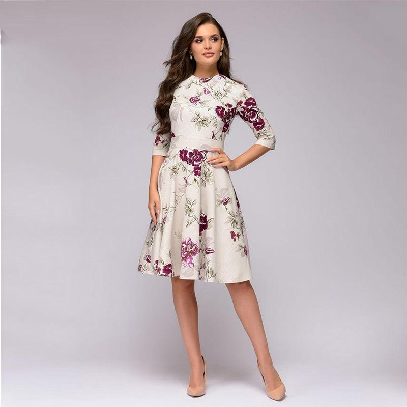 Elegant Women Round Neck Vintage Fall Dresses