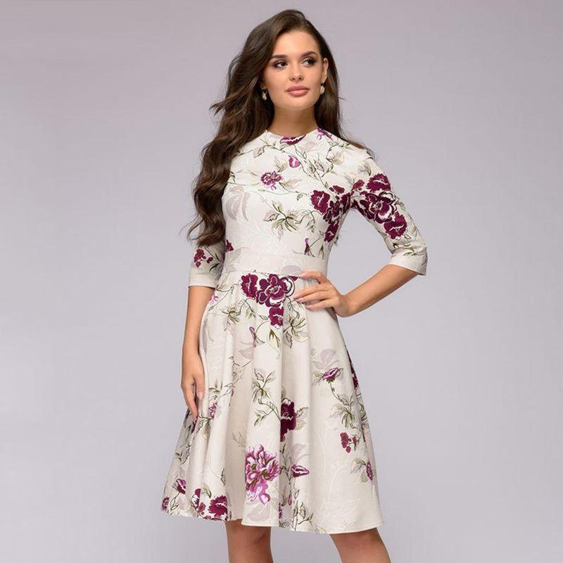 Elegant Women Round Neck Vintage Fall Dresses