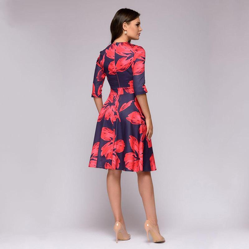 Elegant Women Round Neck Vintage Fall Dresses