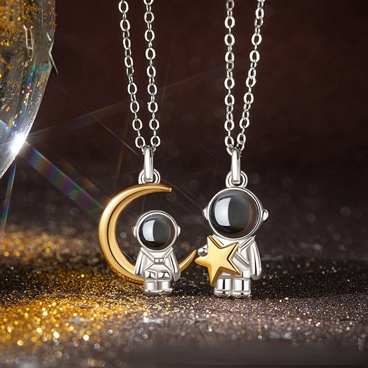 Astronaut Star&Moon Design Sterling Silver Necklaces