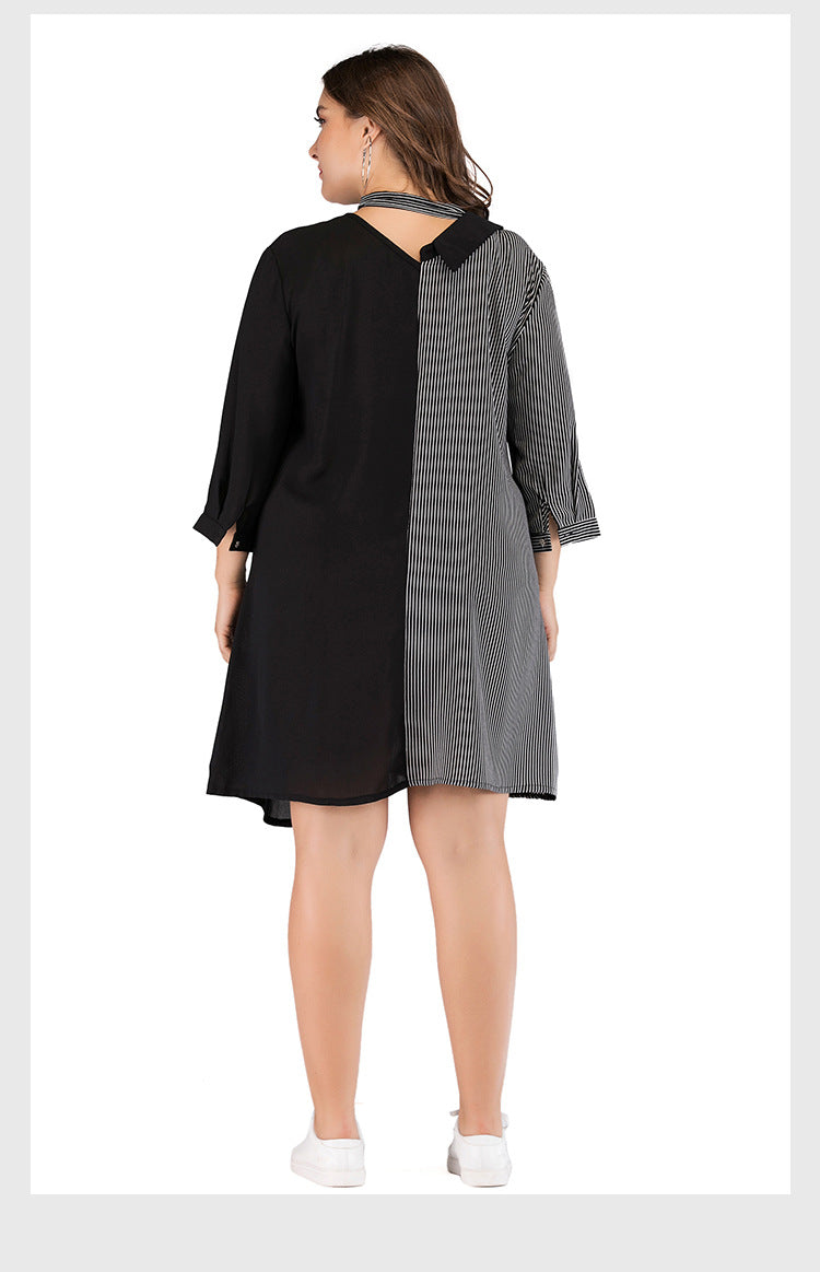 Striped Irregular Plus Sizes Women Short Dresses