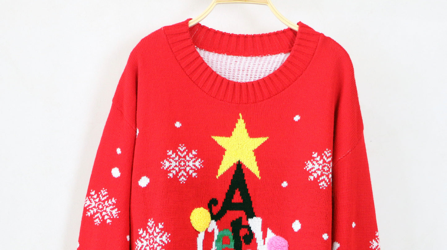Casual Letter Print Christmas Pullover Knitted Sweaters