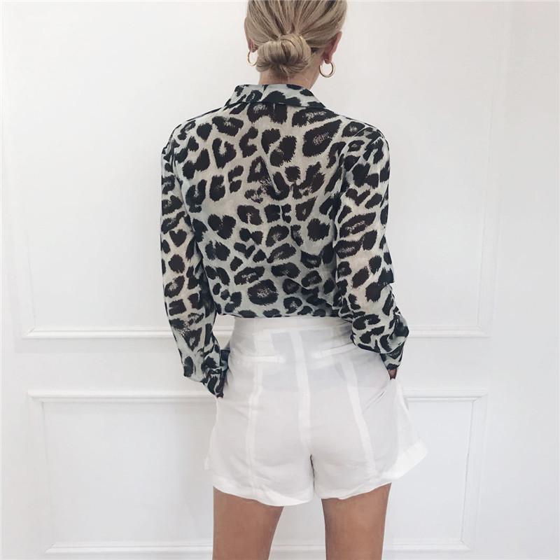 Casual Long Sleeves Leopard Print Chiffon Shirts-STYLEGOING