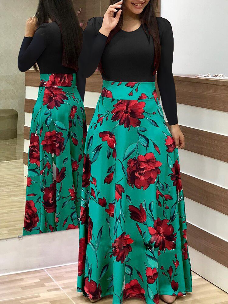 Elegant Plus Sizes Floral Print Plus Sizes Long Dresses