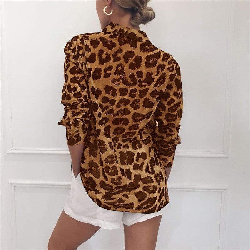 Casual Long Sleeves Leopard Print Chiffon Shirts-STYLEGOING