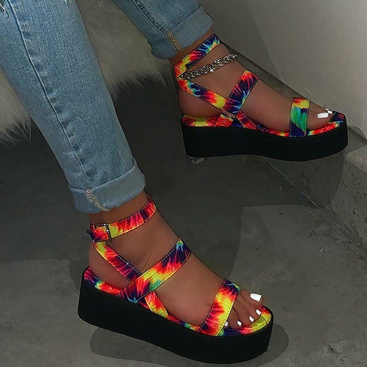 Colorful Strappy Buckle Platform Sandals-STYLEGOING