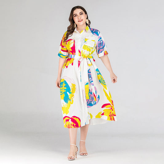 Women Floral Print Midi Plus Sizes Shirts Dresses