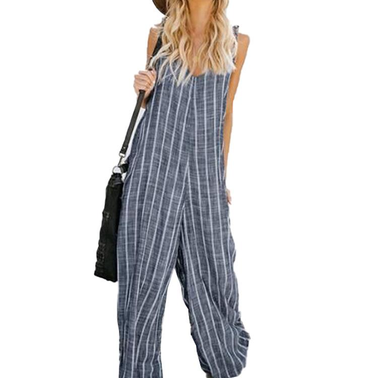 Summer Striped Plus Sizes Casual Jumpsuits-STYLEGOING