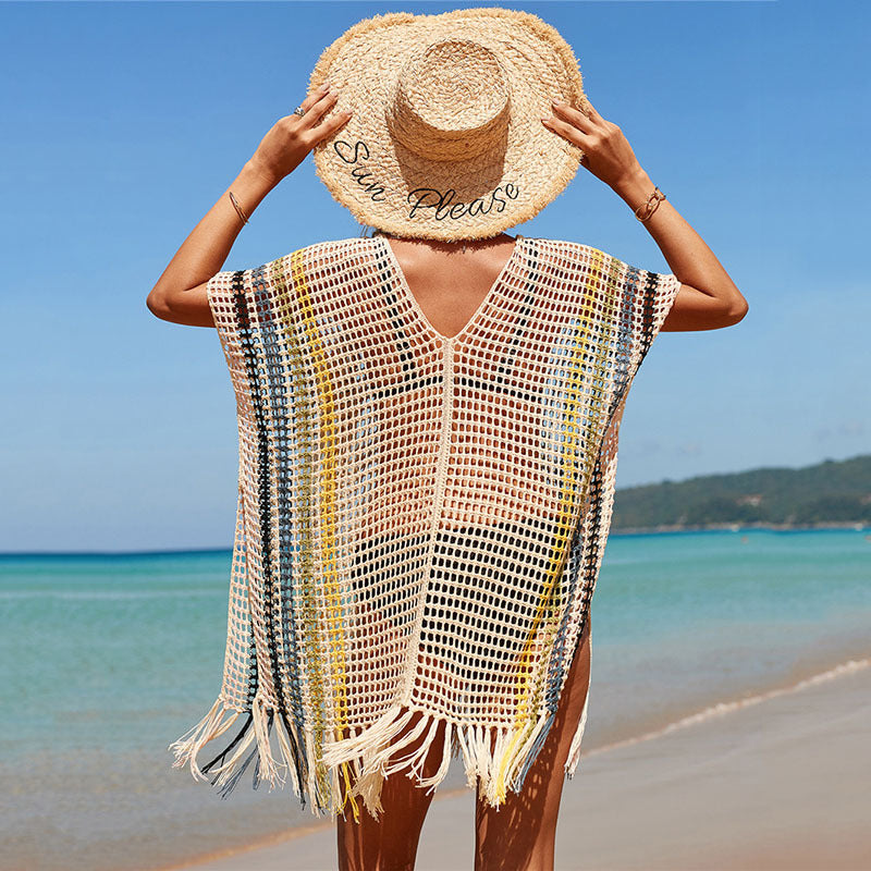 Colorful Knitting Crochet Tassels Swimwear Cover Ups for Women