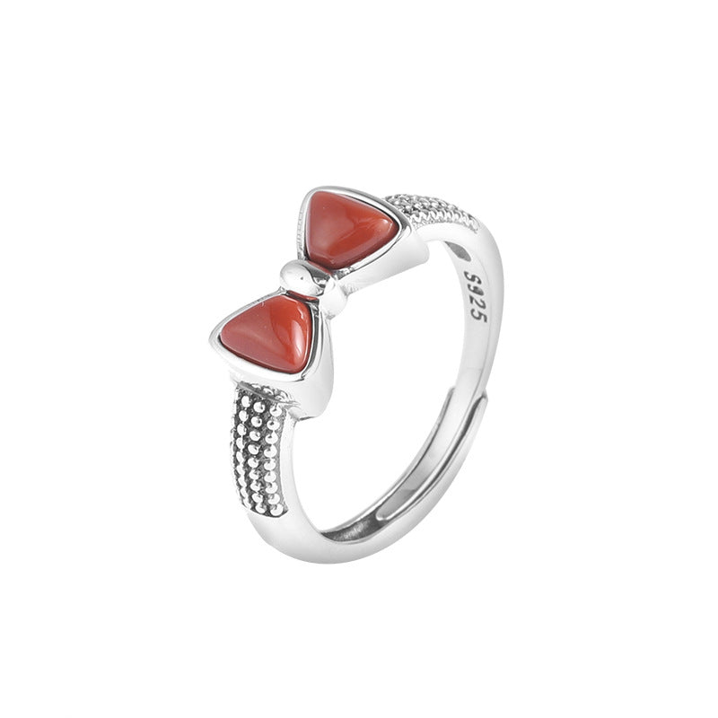 Bow Design Red Agate Sterling Silver Vintage Rings